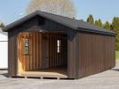 12x28 Peak Roof Garage Building with Ebony LP Board N Batten Siding, black trim, and Metal roofing