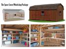 Custom Order a dutch barn style storage shed with an workshop shelving package